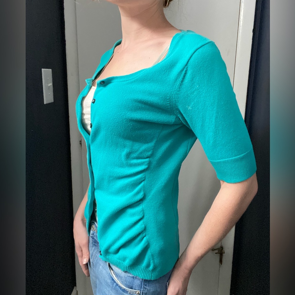 Tiffany Blue Ruched Sweater Cardigan Top